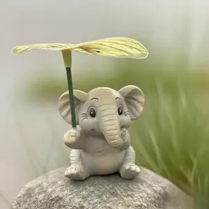 Charming Elephant Umbrella Resin Statue, Hand-Painted Rustic Animal Decor, Leaves and Umbrella, Outdoor/indoor Garden Decoration, Garden Sculptures Statues