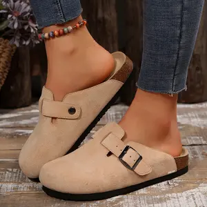 Women's Comfort Sandals Suede Cork Clogs Slippers with Adjustable Buckle Slip on Mules Potato Shoes For Indoor And Outdoor Activities Slippers