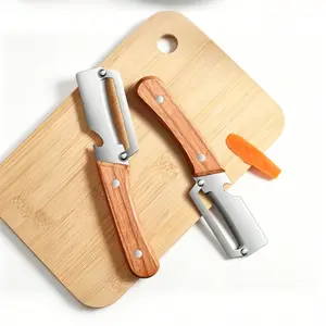 2-Pack 2-in-1 Multifunctional Vegetable and Fruit Peeler with Bottle Opener – Wooden Handle, Ergonomic Non-Slip Comfort Grip, Sharp Stainless Steel Blade – Kitchen Tool for Sugar Cane, Potato, Pineapple, Pumpkin, Papaya, and Carrot