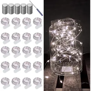 20 Pack Fairy Lights  Operated String Lights, 20 LED on 6.6FT Silvery Copper Wire, Firefly Fairy String Lights for Wedding Party Mason Jar Christmas Decorations Bedroom Decor(White)