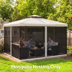 Replacement Mesh Sidewall Netting for 10' x 12' Gazebos – Fits 9.8' x 12' 4-Panel Frame. 6.8' Tall. Rings for Easy Hanging. Polyester. Cream Trim. Sidewall Only