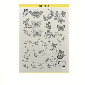 Pre-Drawn Tattoo Transfer Paper Roll, Fashion Style, Ca Prop 65 Compliant, No Additional Features, Ideal for Temporary Tattoos, Tattoo Stencil, Floral Patterns, Line Art Designs, Body Art