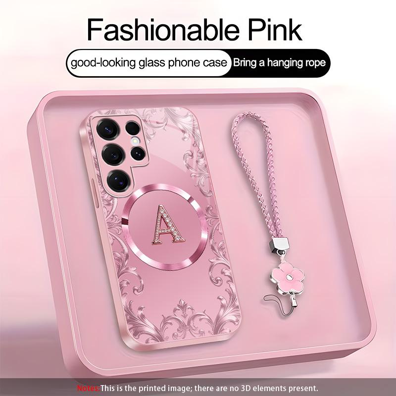 High-End MagSafe Smartphone Casing for Galaxy S25 Ultra - 26 Unique Letter Designs, Complimentary Lanyard & Magnetic Ring, Practical Handheld Device Protection, YM99