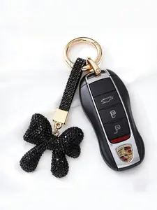 New Clay Keychain Set with Rhinestones, Personalized Bow Design, Multicolor Luxury Casual Accessory, Unisex Backpack Charm, Bling Bling Keychains