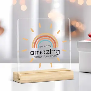 You Are Amazing Themed Clear Acrylic Wooden Desk Plaque, 1 Count Motivational Back-to-school Gift, Teacher Appreciation, Office & Dorm Decor
