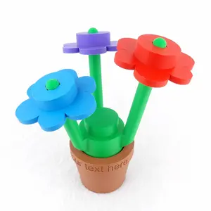 Big Brick Flower with pot - 3D Printed - Life-Size Blocks - Custom color options
