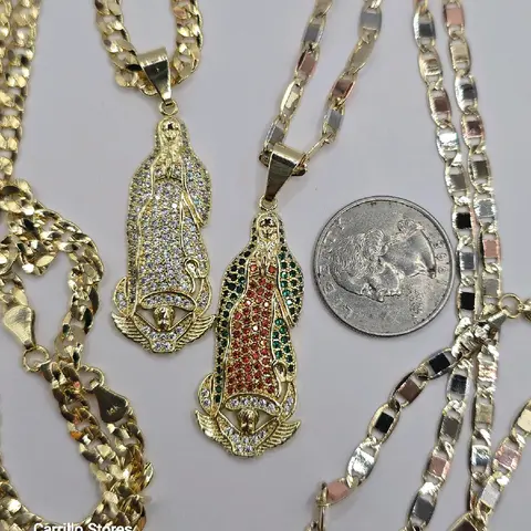 VIRGIN MARY BEAUTIFUL SET OF TWO NECKLACES gold-plated 24"inches fashion styles