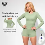 Women's Yizhen Sports 2-Piece Athleisure Matching Set - High Waisted Thigh Slimmer Shorts, Long Sleeve Compression Tops for Women, Ultra Elastic Butter Soft Sculpting Yoga Wear for Gym, Lounge, Matching Sets For Women