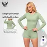 Women's Yizhen Sports 2-Piece Athleisure Matching Set - High Waisted Thigh Slimmer Shorts, Long Sleeve Compression Tops for Women, Ultra Elastic Butter Soft Sculpting Yoga Wear for Gym, Lounge, Matching Sets For Women