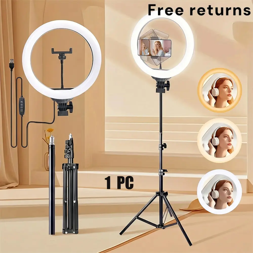 12 Inch Selfie Ring Light with 64" Sturdy Tripod – Video Light Adjustable Warm/Cool/Natural Lighting for Perfect Portrait Photography, TikTok Dances & Live Broadcasts (17"-64" Height)#SummerWins#Fathersdaygift