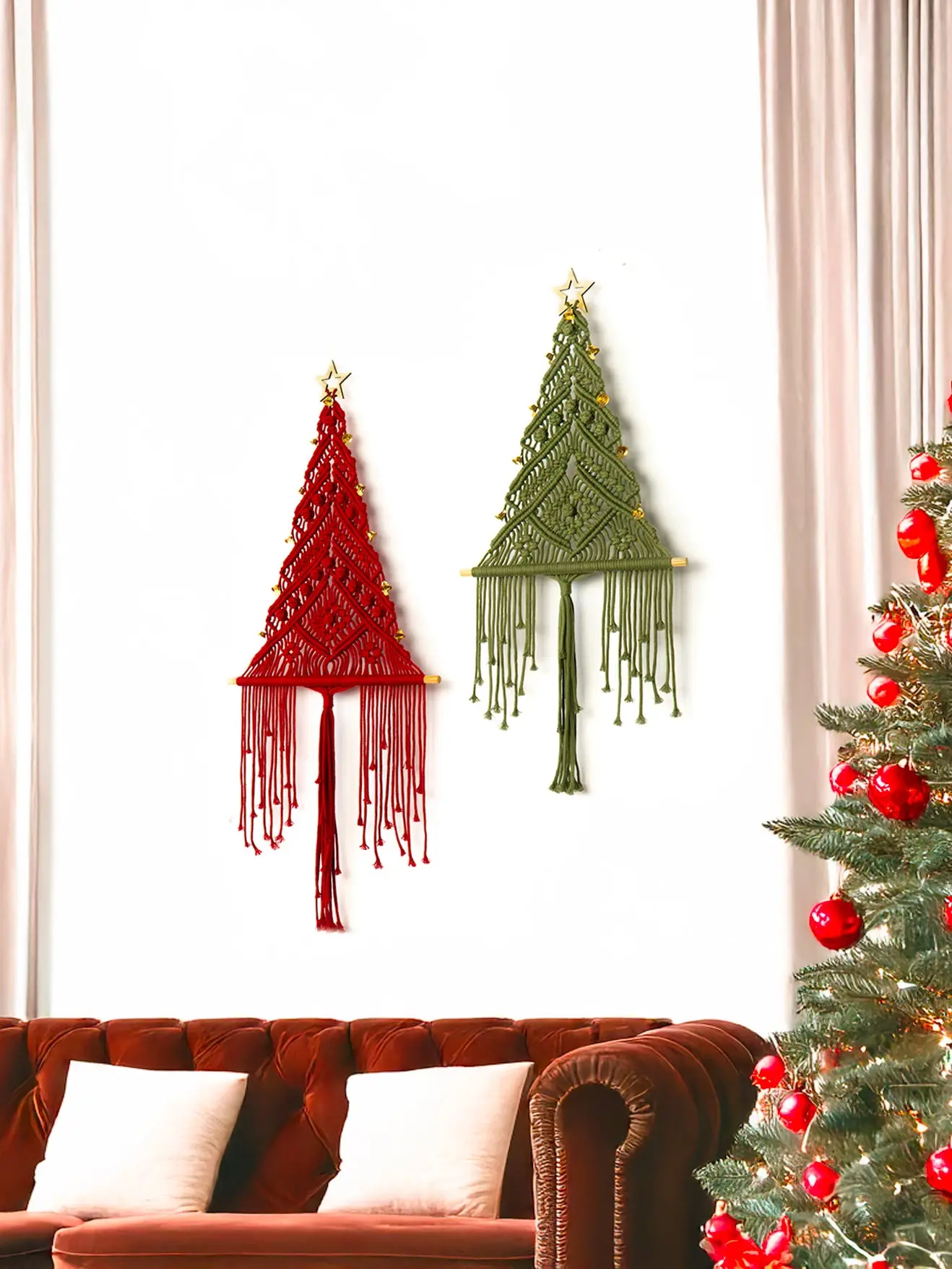 Jolly Macrame Christmas Tree Wall Hanging