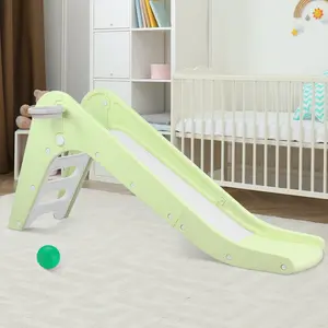 Baby Slide Toddler Slide Climber Set for Indoor Outdoor with Basketball Hood, Wet or Dry Kids Slide for Age 3+, Pastel Green & Gray