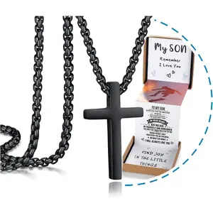 Cross Necklace Gifts with Pull Out  Box for Son/Grandson/Dad/Love on Graduation/Father's Day/Birthday-Black/(Various Sizes)