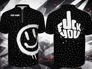 Smiley Bird White and Black Custom Quarter Zip Sport Jersey for Billiards Bowling Darts Tournaments League Play Lightweight Breathable Full Sublimation Printing