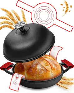 Cast Iron Round Dutch Oven, 5QT Pot with Lid &Dual Handles with Silicone Gloves,Oven Safe up to 500°F, Heavy-Duty Pre-Seasoned Cookware for Bread Baking, Braising, Stews, Roasting,pots and pans set butter bell
