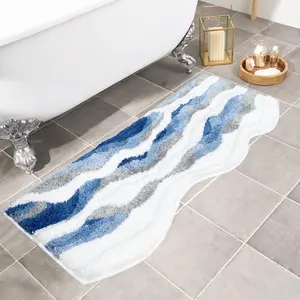 Coastal Bathroom Rugs Summer Beachy Bath Rug 4ft Long Bath Mat Runner Bathmat for Beach Bathroom Decor, Nautical Bath Runner Rug for Double Sink Bathtub Shower Bedroom 20"x47"