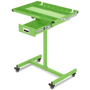 Garvee Adjustable Height Rolling Work Table – Heavy Duty Steel Frame, Lockable Caster Wheels, Tool Tray – 220-300 lbs Capacity – Mobile Mechanic Workbench for Garage, Workshop, DIY – Black, Green