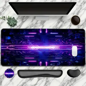 4PC Abstract Lines Pattern Mouse Pad With Wrist Support Set, For Men Black Purple Large Gaming Mouse Pads Desk Mat, 2D HD Print Non-Slip Rubber Base, Size XXL Keyboard Pad Mouse Mat Suitable Office And Home, Mouse Pad For Desk, Mousepad