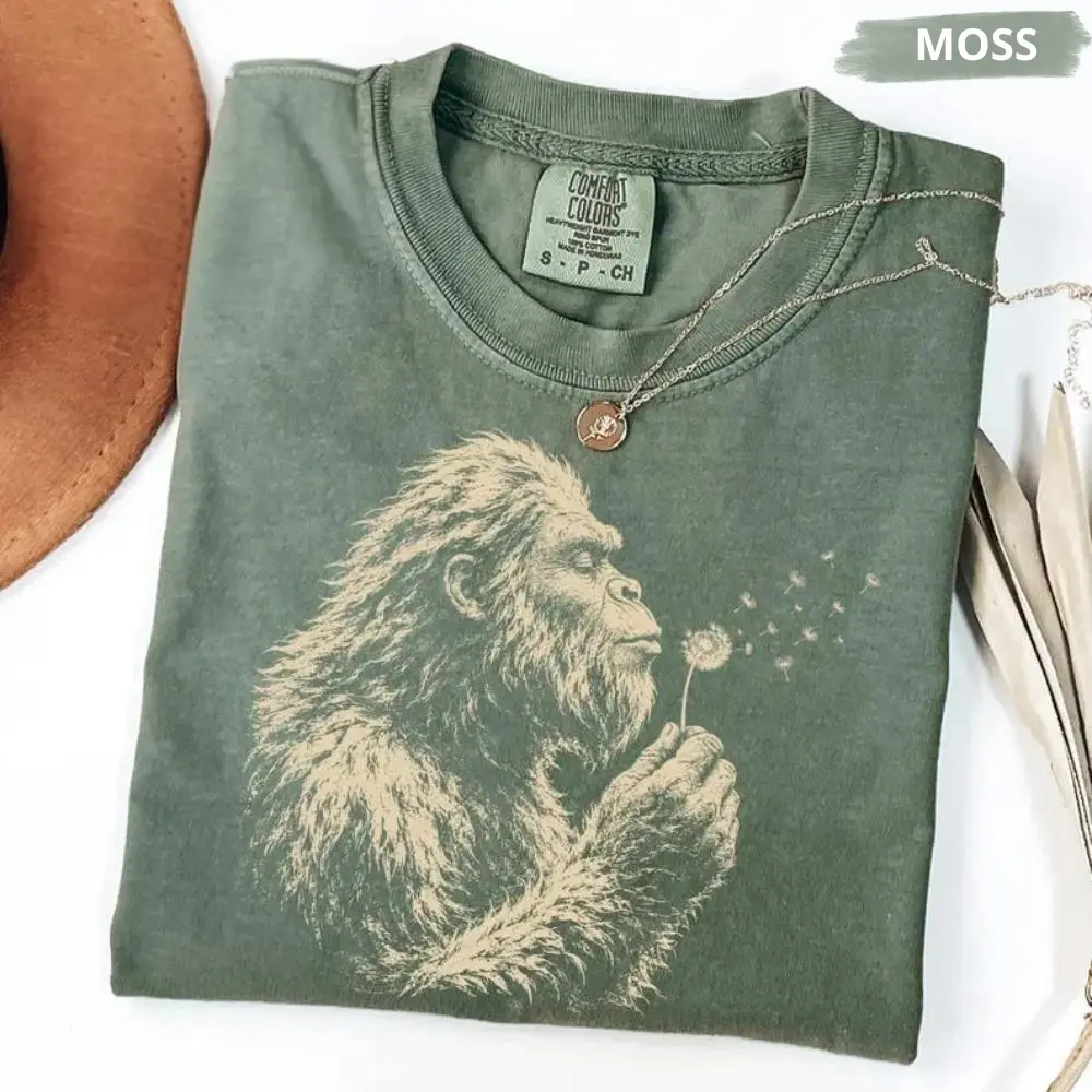 Comfort Colors Bigfoot Dandelion T Shirt, Vintage Sasquatch Nature Graphic Tee, Woodland Cryptid Graphic T-Shirt, Outdoor Adventure TShirt, Bigfoot Lover Gift