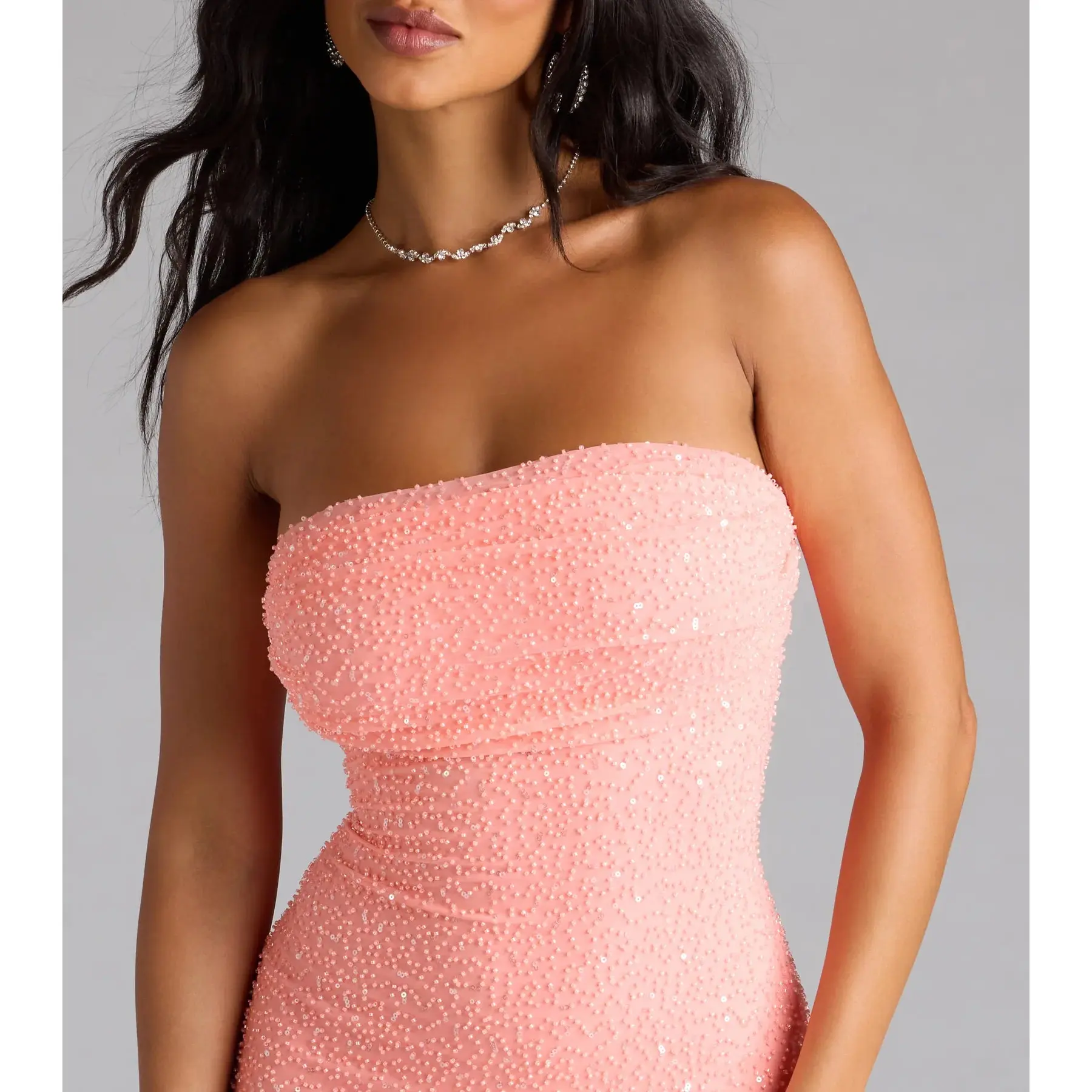 Lena Strapless Bodycon Beaded Mesh Mini Dress - TikTok Shop Lena Strapless Bodycon Beaded Mesh Mini Dress - TikTok Shop