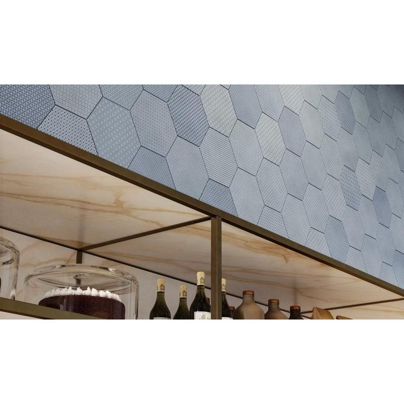 8.5 in Tapestri Denim Blend Hexagon Matte Pressed Glazed Porcelain Tile