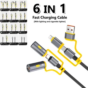 [Buy 1 get 1 free] 6-in-1 USB-C Data Cable, PD Fast Charging, Data Sync, USB-A, Type-C, Lightning, with Lighting and Cigarette Lighter, Phone and Laptop Charging, Suitable for Car, Home, Outdoor,