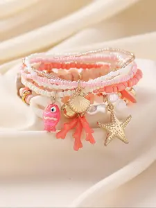 Boho Style Mermaid Themed Beaded Bracelet, Bohemian Bracelets, Fashionable Starfish & Shell Decor Beaded Bracelet for Women & Girls, Elegant All-match Fashion Accessories for Daily Wear