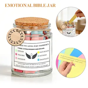 1Set Festival Gift, Decorative Glass Jar with Blessing Verse Paper Set, Cork Sealed Jar, Confirmation/Baptism/Graduation/Mother’s Day/Birthday Commemorative Gift, Desktop Decor Storage Jar