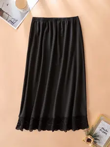 70cm Lace Under Skirt Anti-Static A-Line Midi Dress, Chic Plain Contrast Mesh Design, Casual Fit Inner Layered Skirt for All Seasons