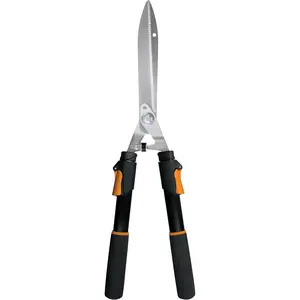 Power-Lever Extendable Hedge Shears, Self-Sharpening Serrated Steel Blades for Clean Cuts, Handles Adjust 25"-33" for High Reach, Multiplies Leverage for 2x Power, 10" Blades, Orange/Black