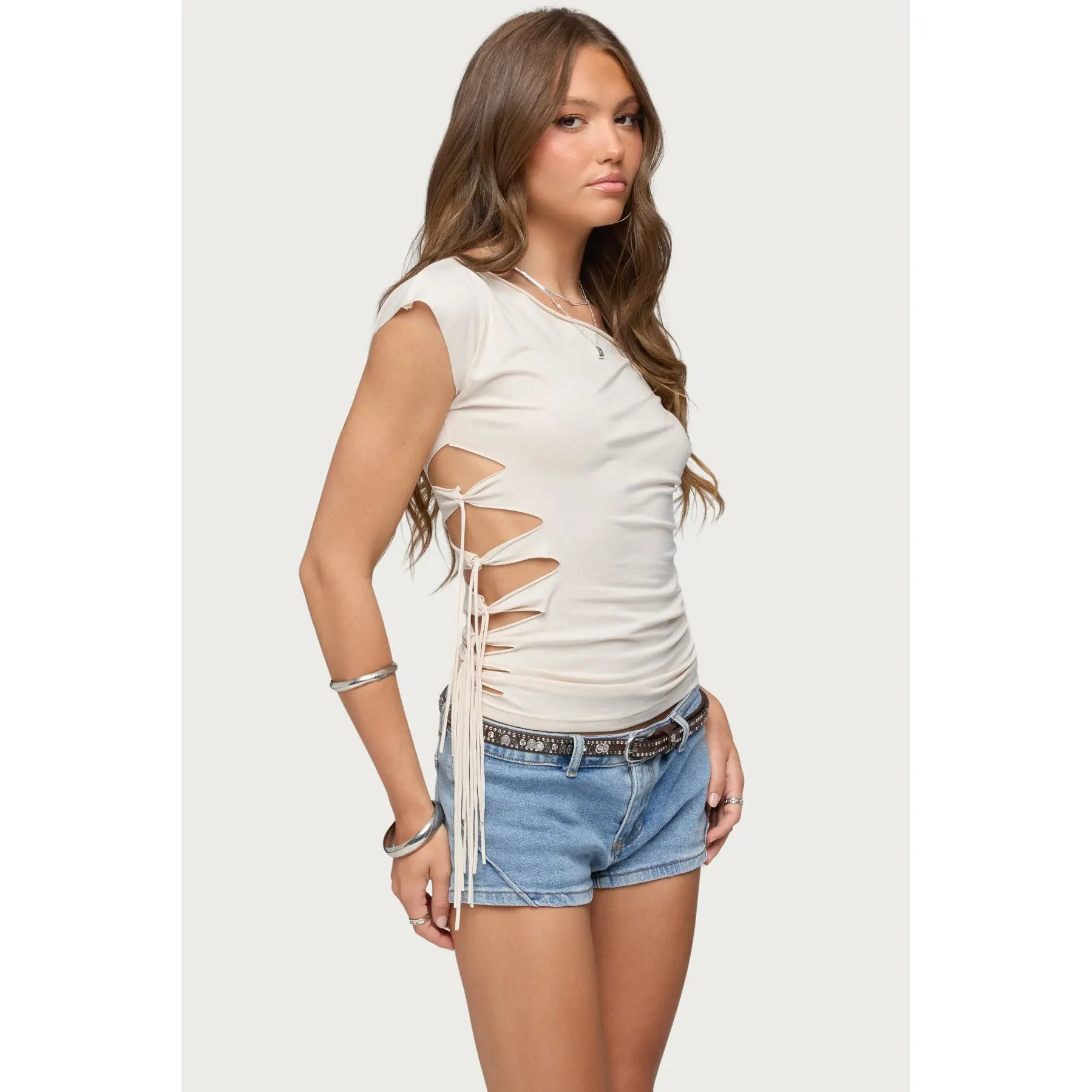 Rosa Off Shoulder Cutout Tie Top