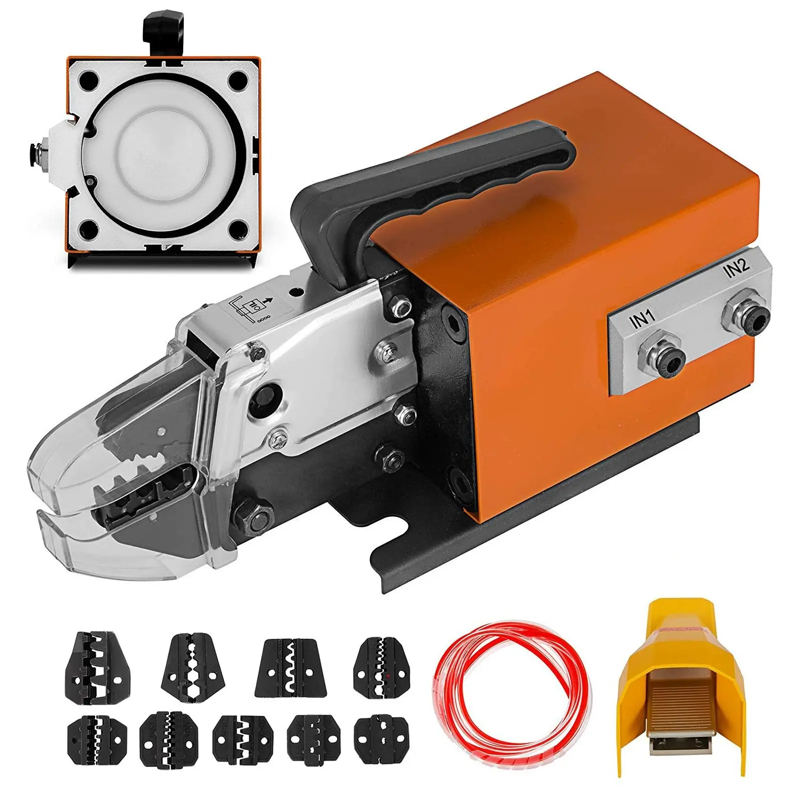 Pneumatic Crimping Tool AM-10, Air Powered Wire Terminal Crimping Machine For Electrical Terminals, Crimping Up To 16mm2, Pneumatic Crimper Plier With 10 Sets Of Dies For A Wide Range Of Connector Terminals