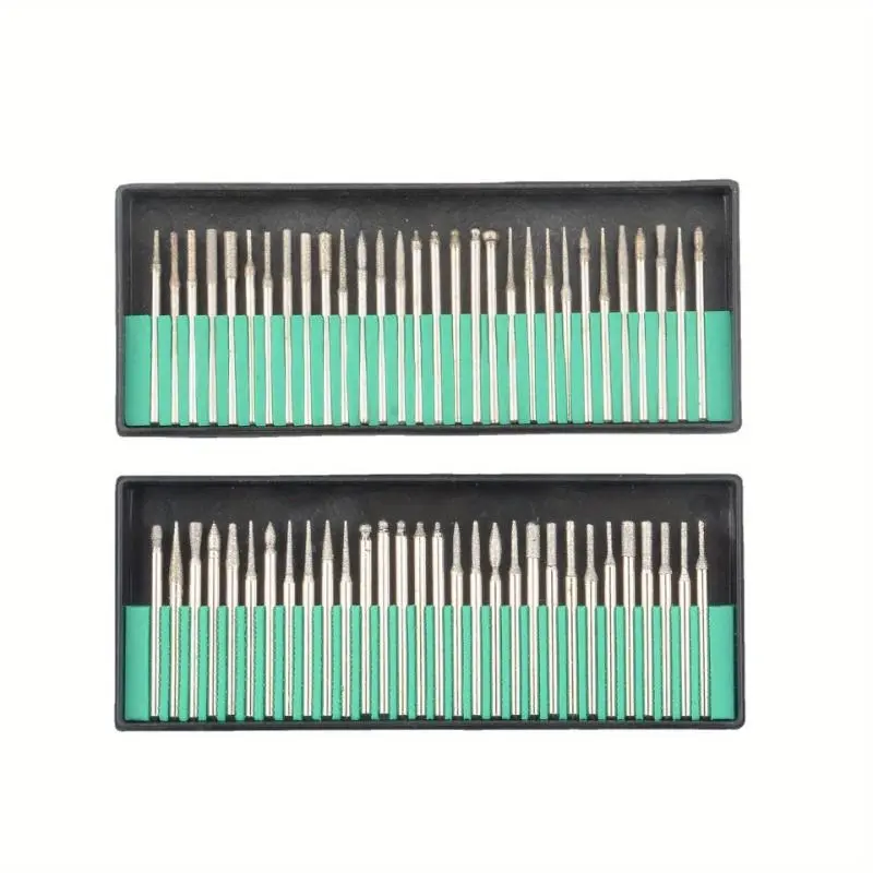 30pcs Diamond Burr Bits Drill Kit For Rotary Tool Metal Woodworking Router Grinding Engraving Carving, Diamond Drilling Bits, 2.35mm Shank
