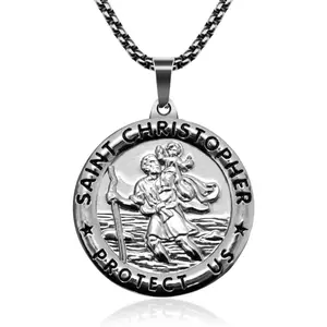 St Christopher Necklace Bless Safety Religion Pendant Gift Saint Christopher Medal for Family, Parent, Friend, Men, Women