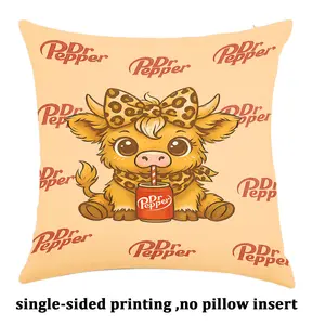 Cute Dr Pepper Highland Cow Throw Pillowcase,Leopard Print Bow & Repeating Logo Pattern Cover Throw Pillow Single-sided printing Linen Material ,no pillow insert,Bedroom Sofa Decorations.Perfect for Dr Pepper Fans,Ideal Gift