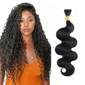 Human Braiding Hair for Boho Braids 100g Body Wave Bulk Boho Human Hair for Braiding No Weft 12A Curly Human Hair Extensions for Boho Braids 1 Bundle Wet and Wavy Human Hair Natural Black for Black Women Bohemian Style Braiding Beginner Friendly