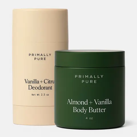 The Vanilla Duo from Primally Pure - Almond & Vanilla Body Butter & Vanilla Citrus Deodorant Set for Hydrating & Antibacterial Skin Care