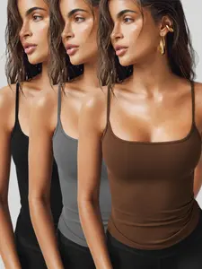 Women's Solid Color Cami Top, Casual Fitted Sleeveless Flattering Spaghetti Strap Top for Fall & Winter, Ladies Clothes for Daily Wear