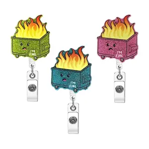 Cartoon Fire Design Badge Holder, 1 Count Cute Scalable Badge Reel, Funny Badge Holder for Coworkers, Students, Doctors, Retractable Badge Holders, Badge Accessories