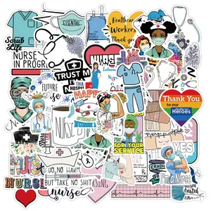 50 Pcs Nurses Day Stickers, Waterproof Vinyl Nursing Theme Stickers, Assorted Nurse Designs for Skateboard, Laptop, Fridge, Phone & Luggage