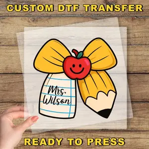 Custom Teacher Back To School Ready To Press Design, Coquette Pencil Bow DTF Transfer