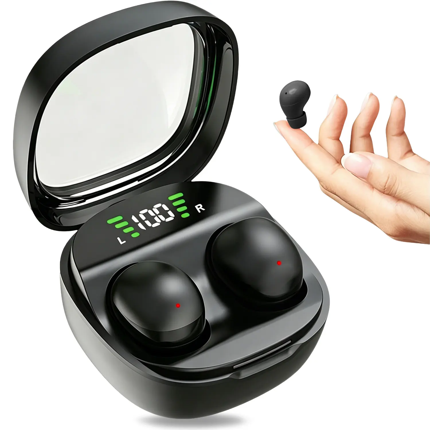 Mini Invisible Sleep Wireless Earbuds with Digital Display, Ultra Thin 2.3g Lightweight Touch Control Bluetooth Headphones, Side Sleeper Friendly Comfortable Earphones for Sleeping, Work, Study, Black & Beige Available