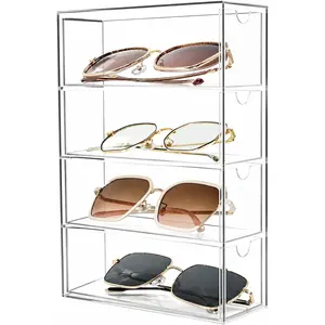 Clear Plastic Organizer, Transparent Glasses Holder Storage Drawers, Sunglass Case Glasses Display Stand, Acrylic Organizers for Organizing Eyeglass, Hair Ties, Accessories