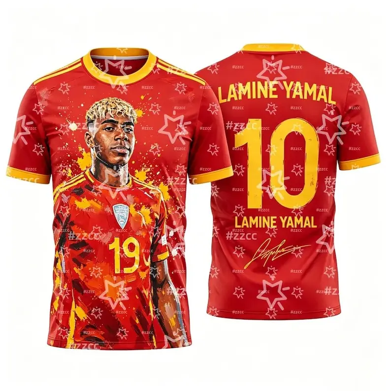 Spain Jersey for Kids, Yamal #10 Soccer Jersey, No.10 Football Fan Jersey, Graphic Sports Tee for Kids