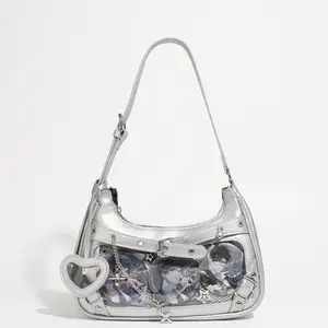 [NEW IN]  Five Season Home Luxury Starry Velvet Cosmetic Bag | 2-in-1 Jewelry & Makeup StorageFive Season Home Y2K Punk ITA Bag | Clear Window Pin Display Crossbody & Shoulder Purse | Metallic Fandom Merch Bag
