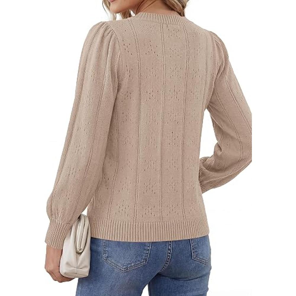 PRETTYGARDEN Women Fall Fashion Hollow Out Holiday Sweaters | Stretchy Cozy Knit, Puff Long Sleeve Pullover Tops, Crewneck Loose Fit, Dressy Casual Blouse, Trendy Winter Going Out Outfits#SohoChic