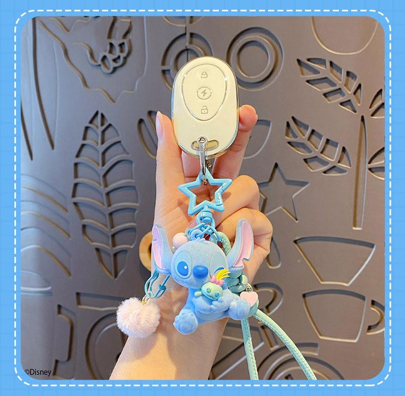 Disney Stitch Series Flocking Hugging Pendant - Cute Flocking Keychain Bag Charm for Girls Gift