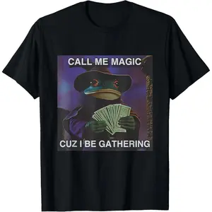  100% Cotton Crew Neck TeeCall Me Magic Cuz I Be Gathering Funny Wizard Frog Mage T-Shirt