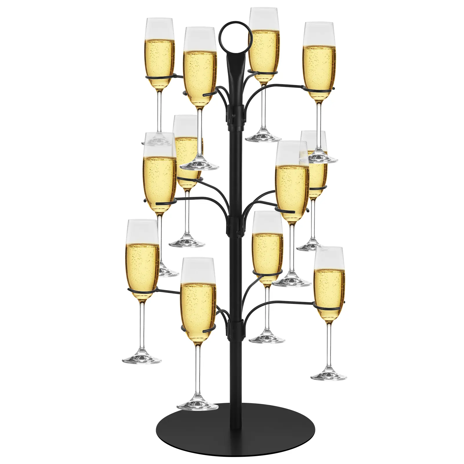 Black 3-Tier Multi-Tiered Cocktail Tree Stand - 12-Holder Benchtop Beverage Holder Racks & Displays for Champagne, Wine, Gin - Home & Bar Organizer