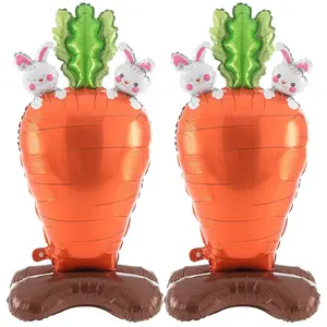 2 Pcs 46.9 Inch Jumbo Easter Balloons Carrot Shaped Foil Balloons With Base Standing For Birthday Party Easter Baby Shower Animal Picnic Cooking Party Decoration